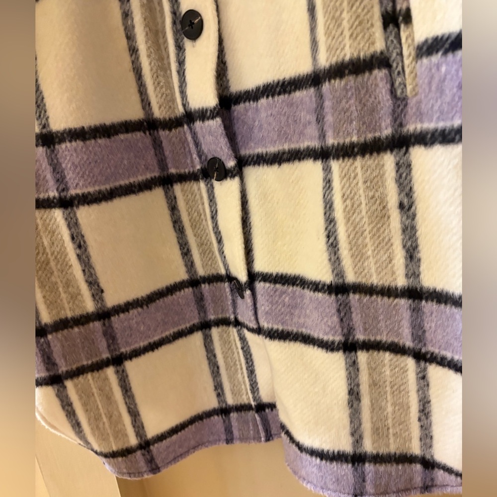 Vero Moda Cream and Purple Plaid Teddy Jacket - Picture 4 of 16